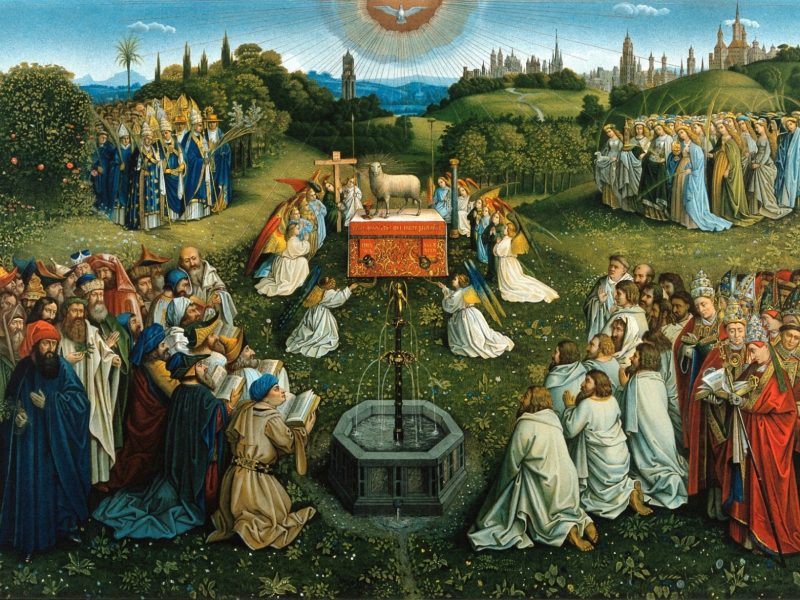 Jesus The adoration of the lamb Chromolithograph after Jan van Eyck