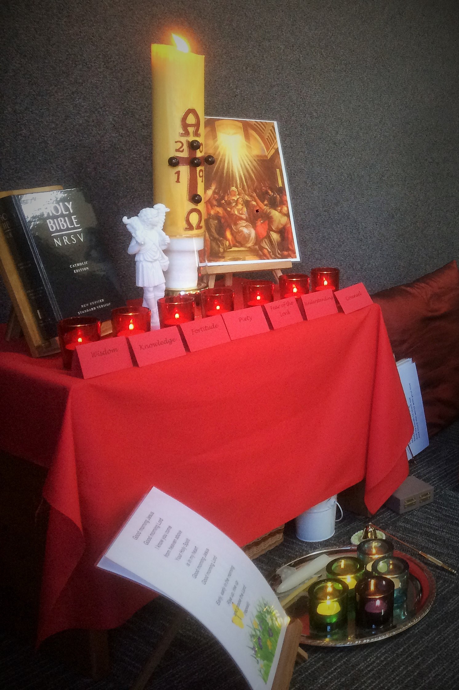 Prayer Table set for Pentecost